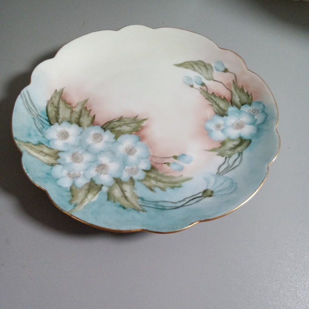 Rosenthal Bavaria Hand Painted Blue Forget Me Not Scalloped Gold Gilt Plate 8.5"